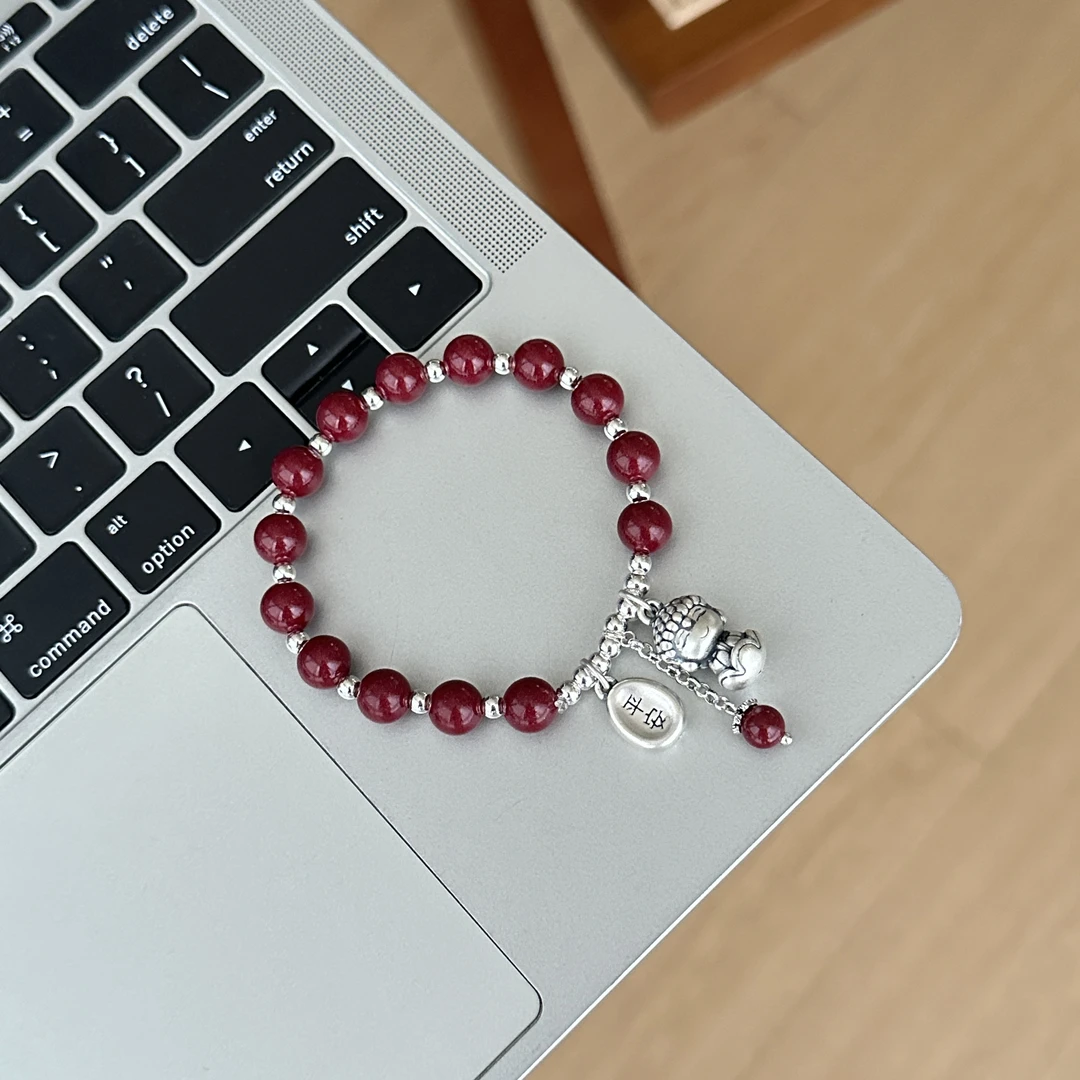 含辰砂工艺品中国国风古风小众简约手工女平安佛座朱砂手链  3485