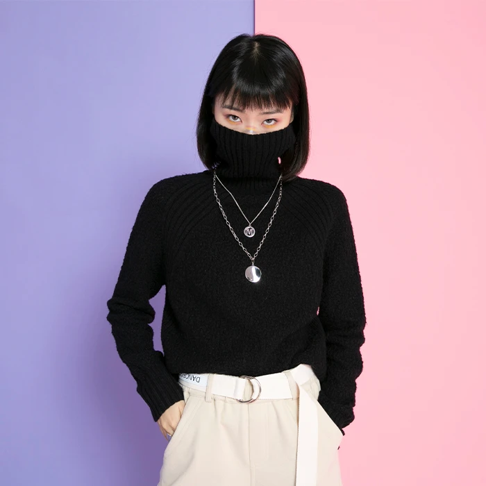 P&X设计师女装秋冬季黑色中长款毛衣820418860