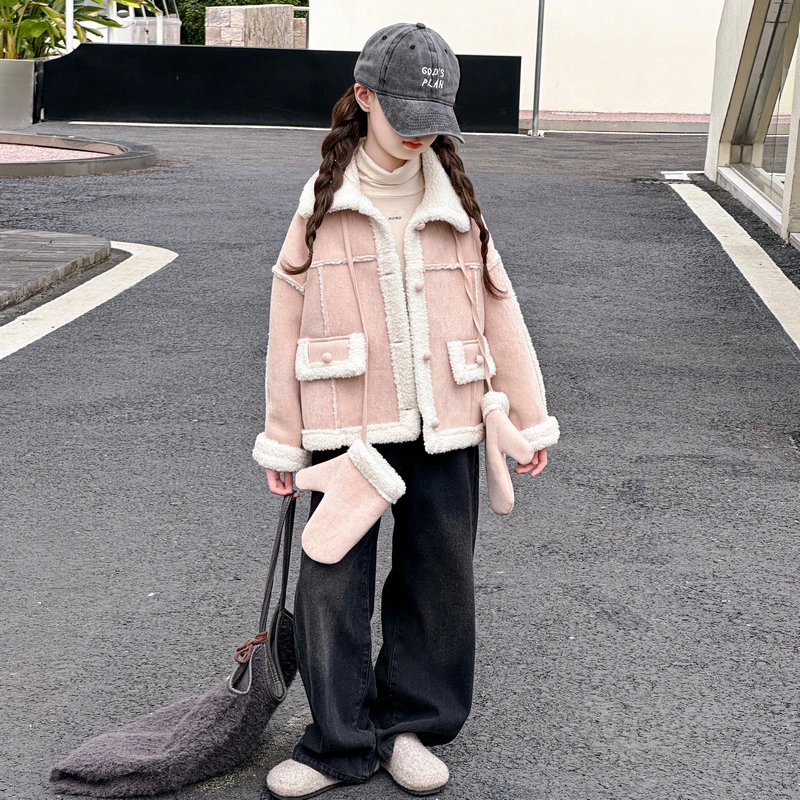 女童外套秋冬款2024新款儿童洋气10-15岁加厚毛毛9女大童冬装棉衣