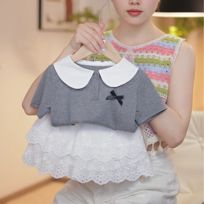 LF8018儿童蕾丝女童洋气套装夏季女孩韩版儿童蕾丝女童洋气夏季