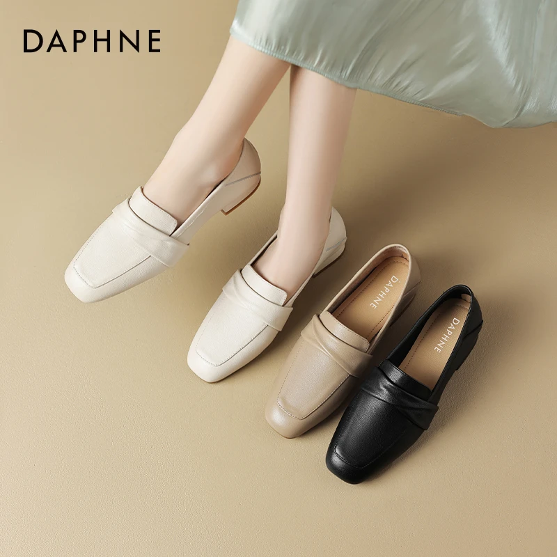 达芙妮软底软面乐福鞋女低跟2025新款春季通勤小皮鞋浅口单鞋子