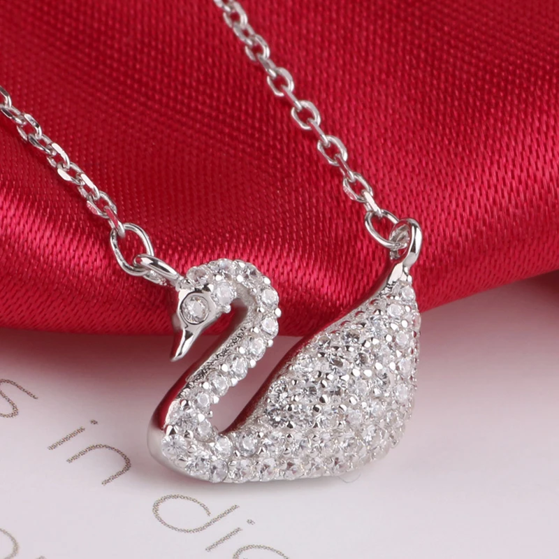 坠链均925银 经典时尚小天鹅项链女简约气质满钻吊坠颈链004284