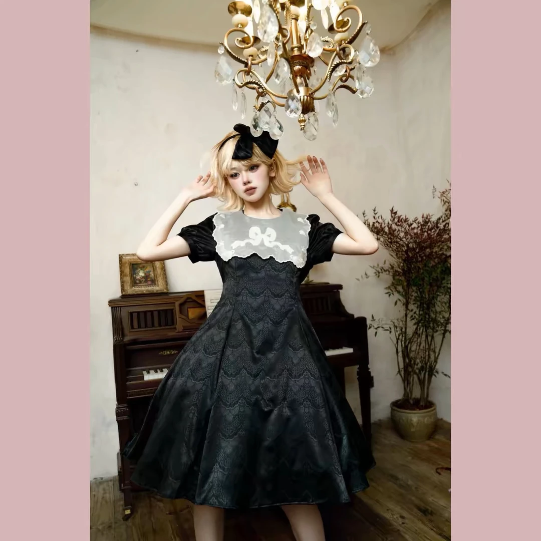 lolita 血蔷薇 复古法式洛丽塔高级短袖连衣裙六片裁