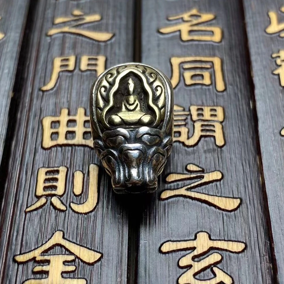 925银银制品 925银手工轻奢时尚个性国潮雕刻双面无相佛三通配饰