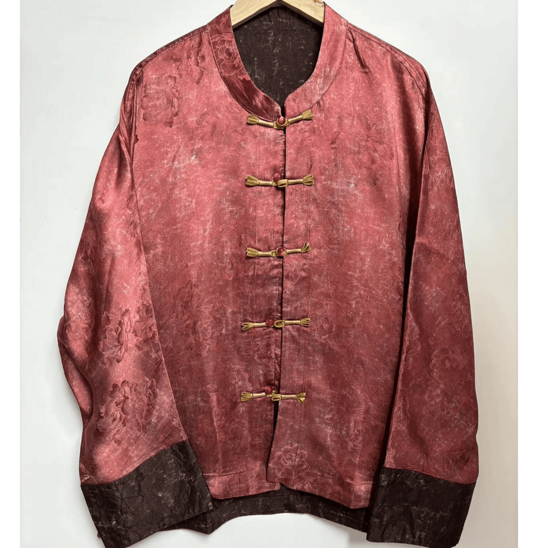 新中式（花开牡丹）酒红色国风上衣外套