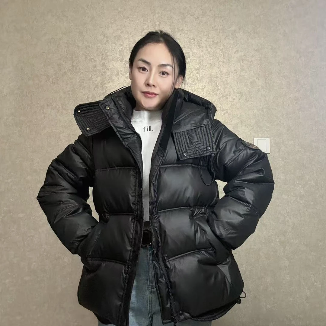 欧货2024网红洋气单排扣拉链时尚百搭宽松加厚连帽潮流棉服外套女