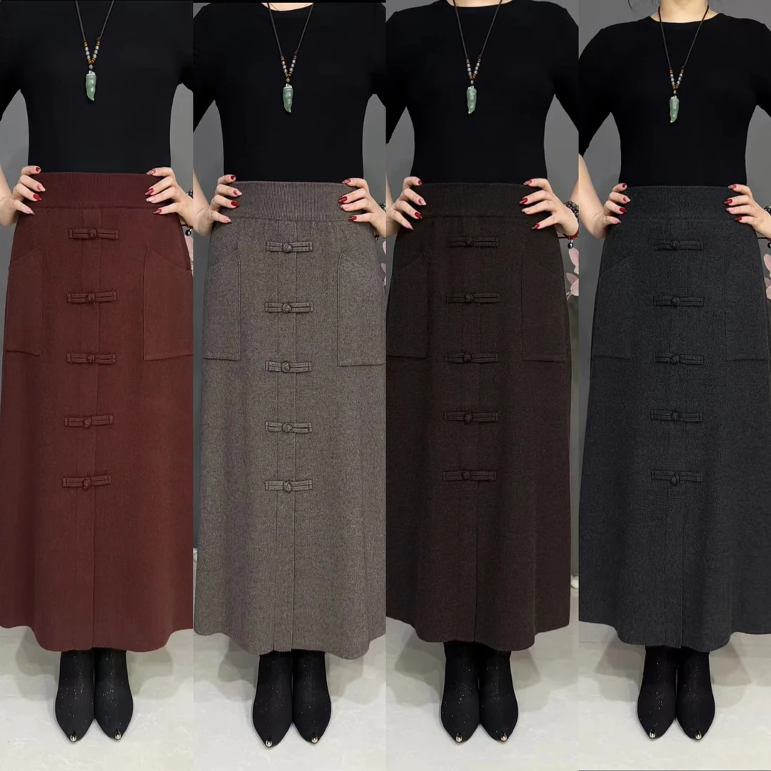 2339冬季新款妈妈裙半身长裙a字裙高腰百搭中长裙大码宽松