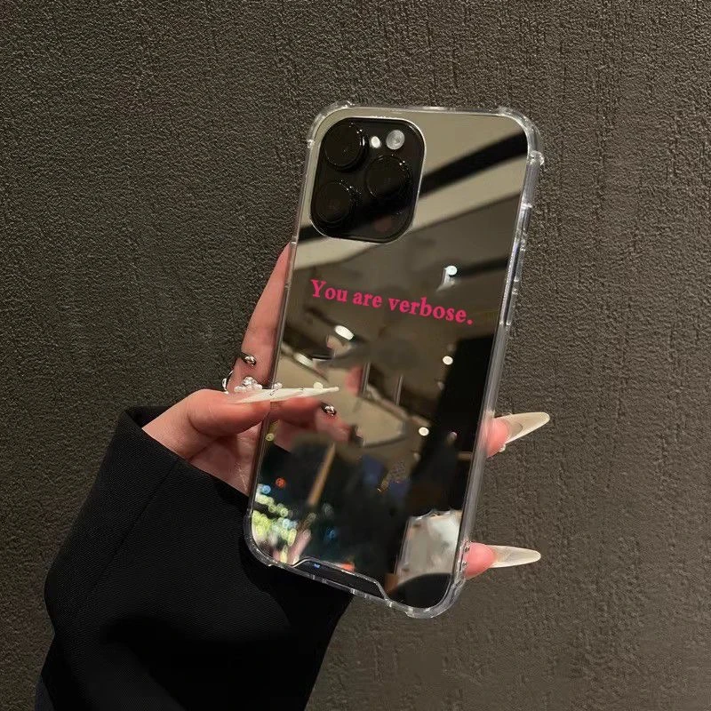 你啰嗦了英文适用iPhone16ProMax苹果15手机壳14镜面13简约12补妆