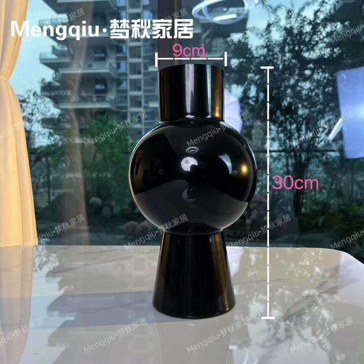 工艺复古小众轻奢高级感黑翟石质感玻璃花瓶客厅餐桌插花高级摆件