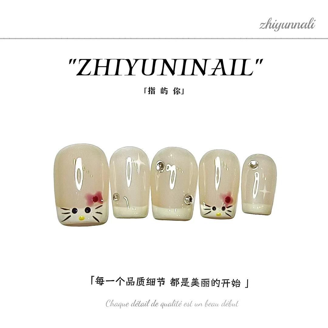 琥珀晶石纯手工专用穿戴美甲甲甲短穿戴甲片2025新款高级感穿戴甲