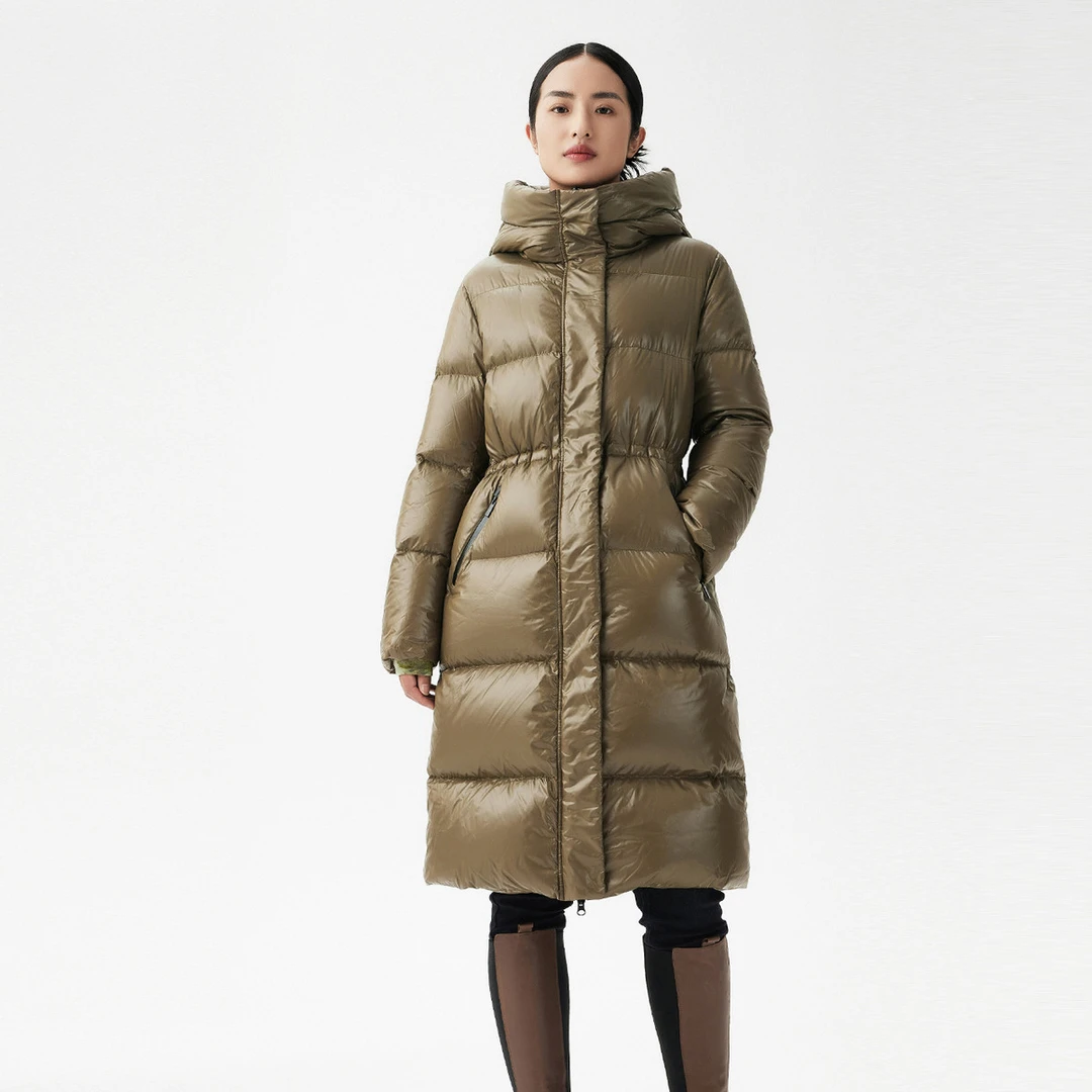 LANCY/朗姿【专柜同款】双色亮面鹅绒服中长款羽绒服