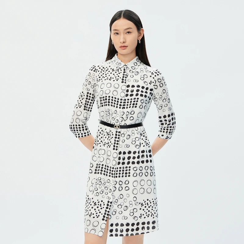 LANCY/朗姿【度假】朗姿夏季收腰显瘦乳白花色复古连衣裙优雅