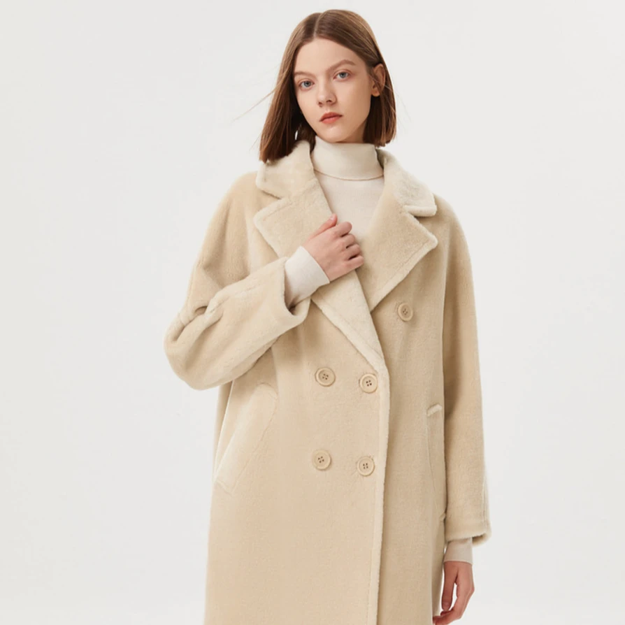 LANCY/朗姿【专柜同款】颗粒绒绵羊毛中长款冬季女式大衣