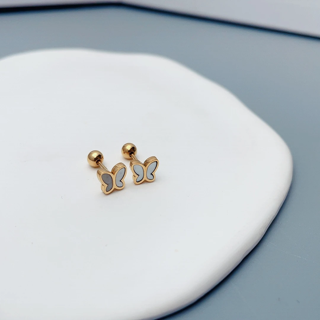 钛钢贝壳耳饰 蝴蝶拧球螺丝多耳洞耳钉女耳骨钉睡觉不用摘703
