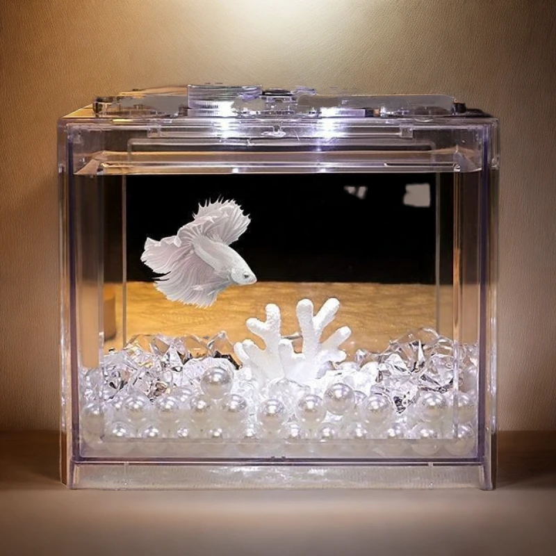「超萌好物」积木鱼缸斗鱼小型带灯创意微景观加厚桌面缸造景亚力盒