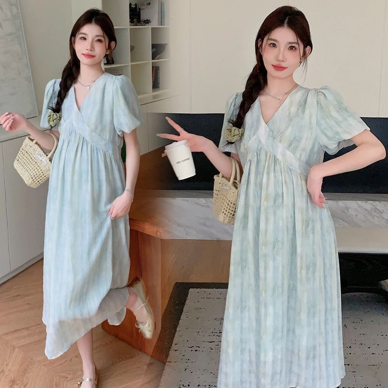 2025孕妇夏装法式时尚气质中长款宽松外出洋气潮妈孕妇装连衣裙