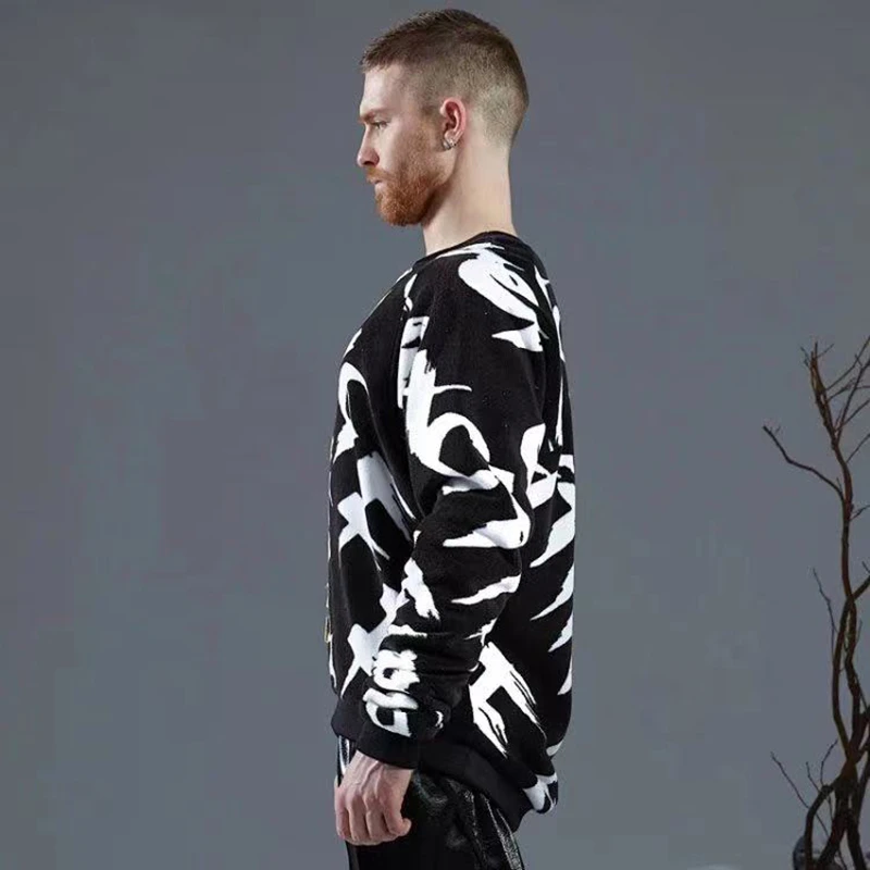 男款珊瑚绒卫衣长袖运动时尚宽松休闲舒适黑色E8821-3005-0