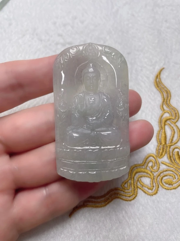 天然A货翡翠大日如来牌 生肖羊猴守护神