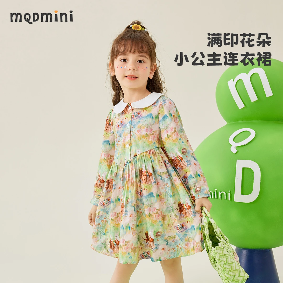 MQDMINI童装女童连衣裙2024春彩绘公主甜美时尚潮流584124011