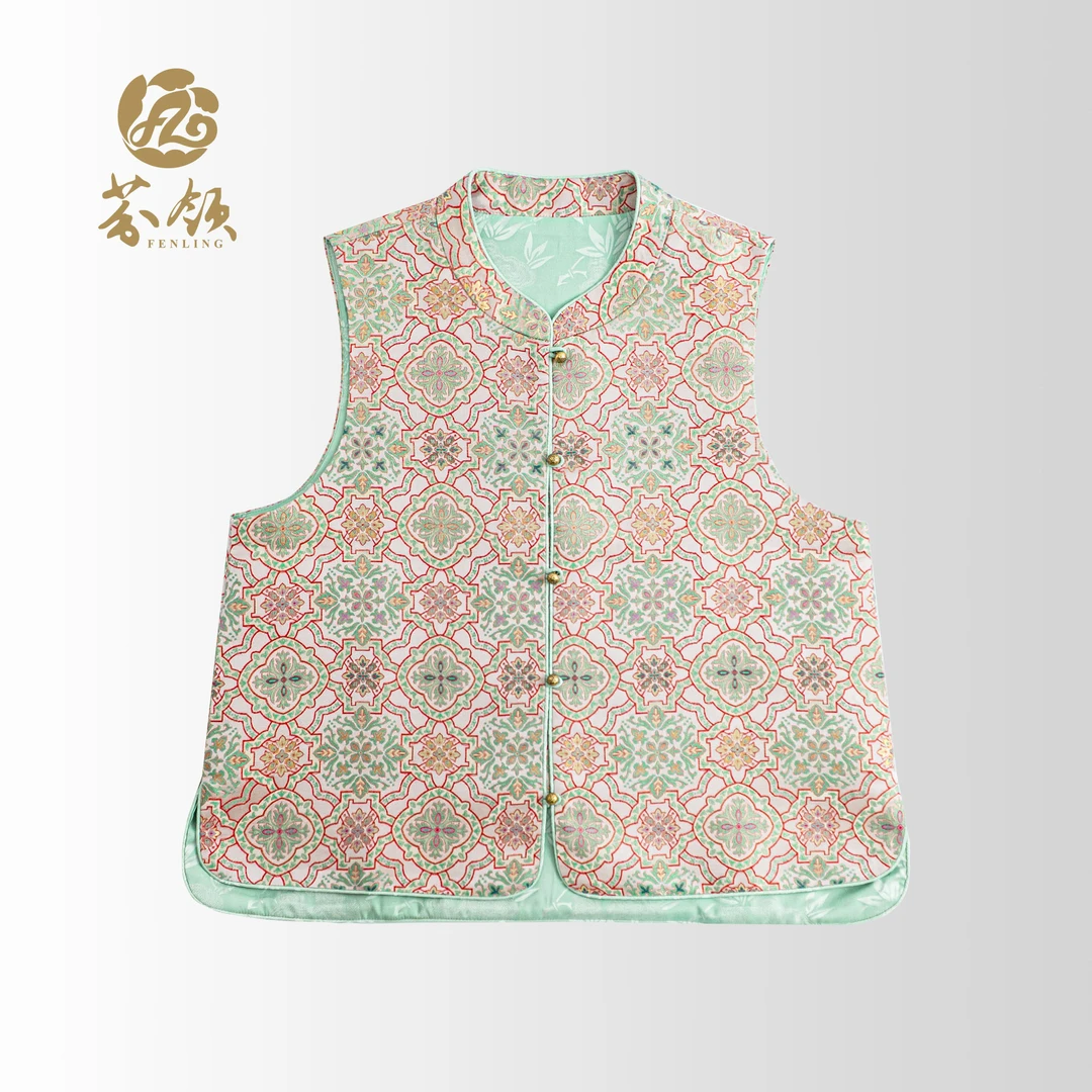 芬领-粉地宝相花-桑蚕丝宋锦45姆米（织金）提花马甲幻彩外套BX802