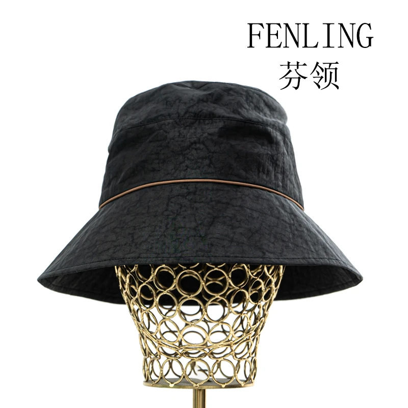 桑蚕丝香云纱真丝赫本遮阳单面防晒帽子户外时尚潮流黑色MZ03