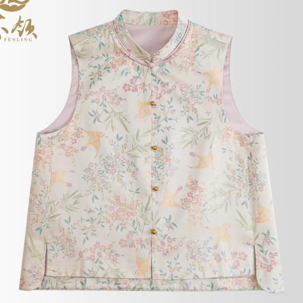 芬领-喜鹊登梅-新中式桑蚕丝宋锦40姆马甲幻彩外套BX572-574