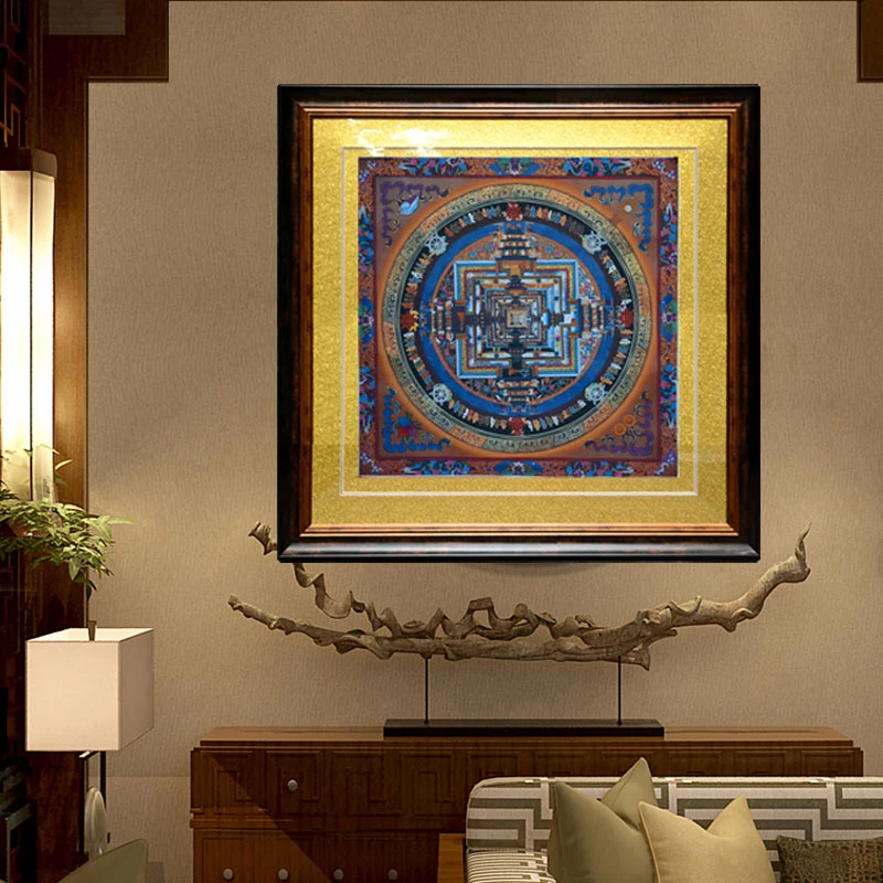 上行道时轮金刚坛城曼陀罗纯手绘唐卡玄关画西藏吉祥挂画客厅装饰