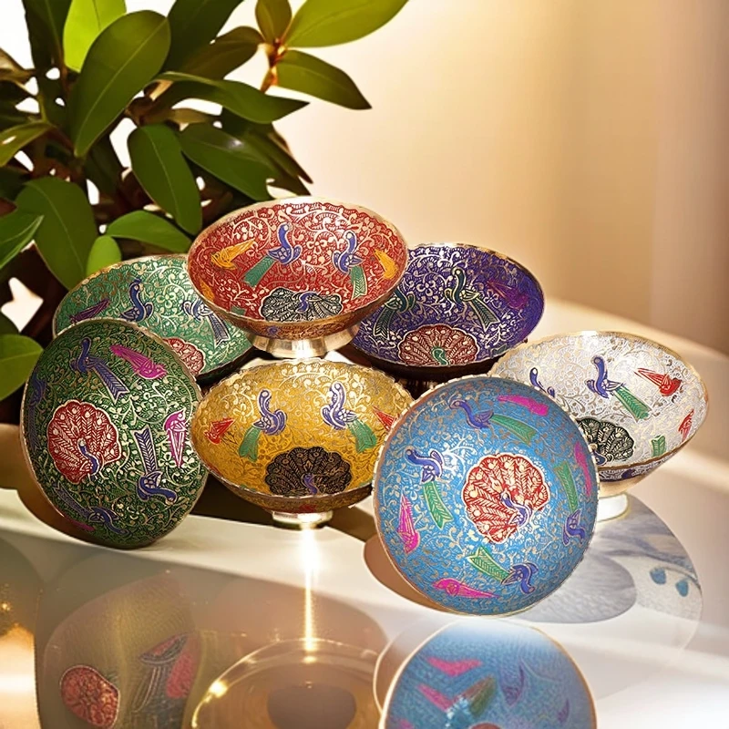 上行道尼泊尔西藏七彩碗糖果盘供果盘零食盘创意印度进口纯铜盘子