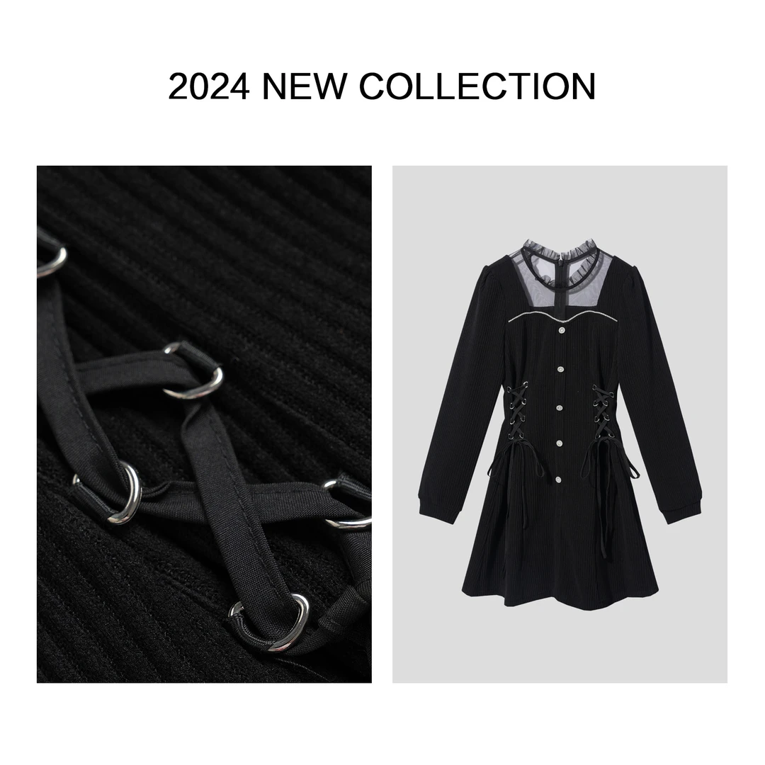 【诗语专属】L3F18012B 秋季女士纯色设计感连衣裙个性潮流