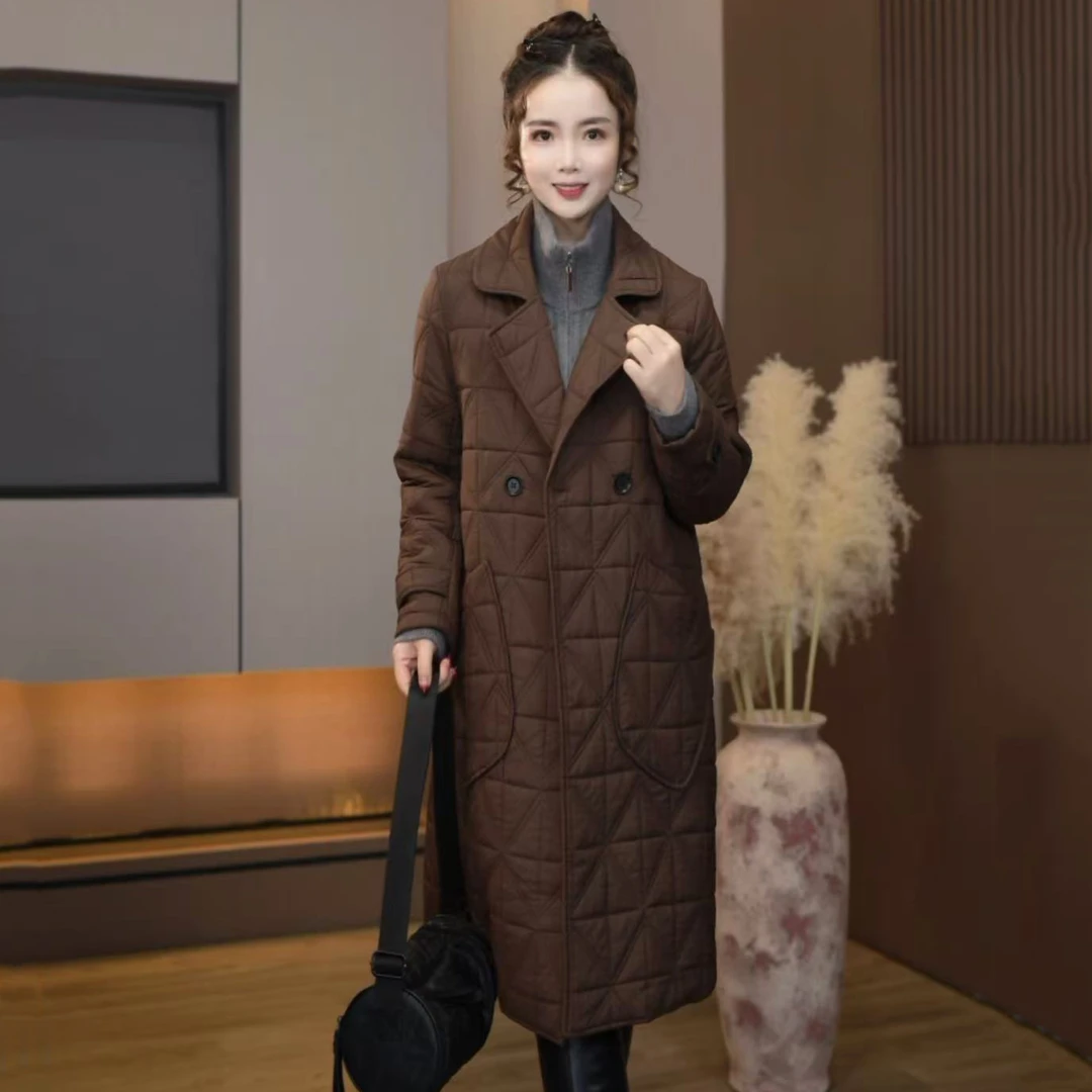 8838休闲洋气秋冬季新款西装领遮肉显瘦中长款外套棉服