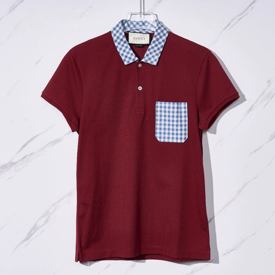 全新未使用 GUCCI/古驰 男士格纹短袖Polo衫/GUBU00407
