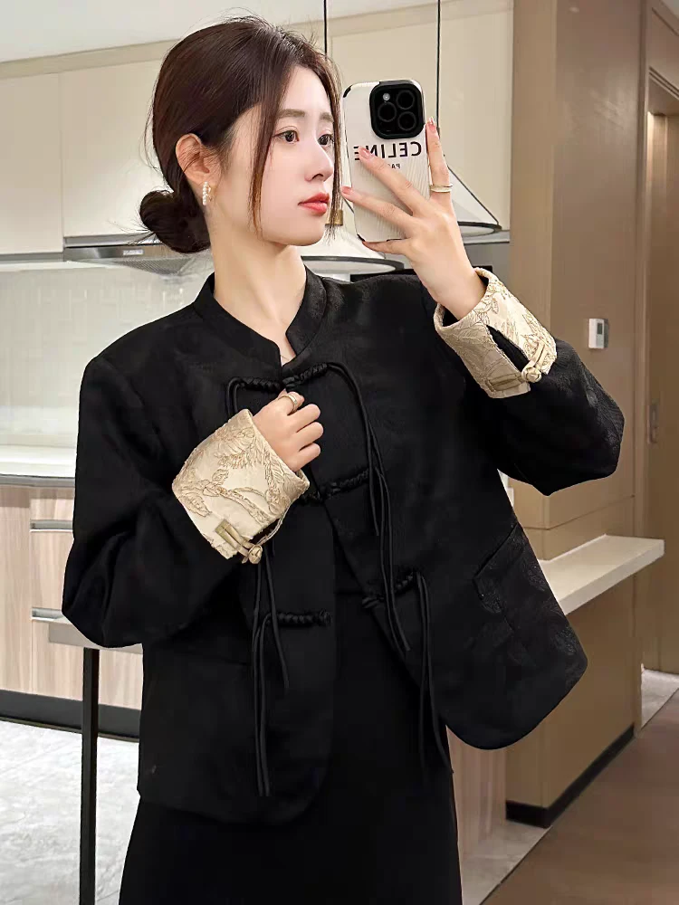 新中式国风外套2024春秋新款大码女设计感复古盘扣小香风短款上衣