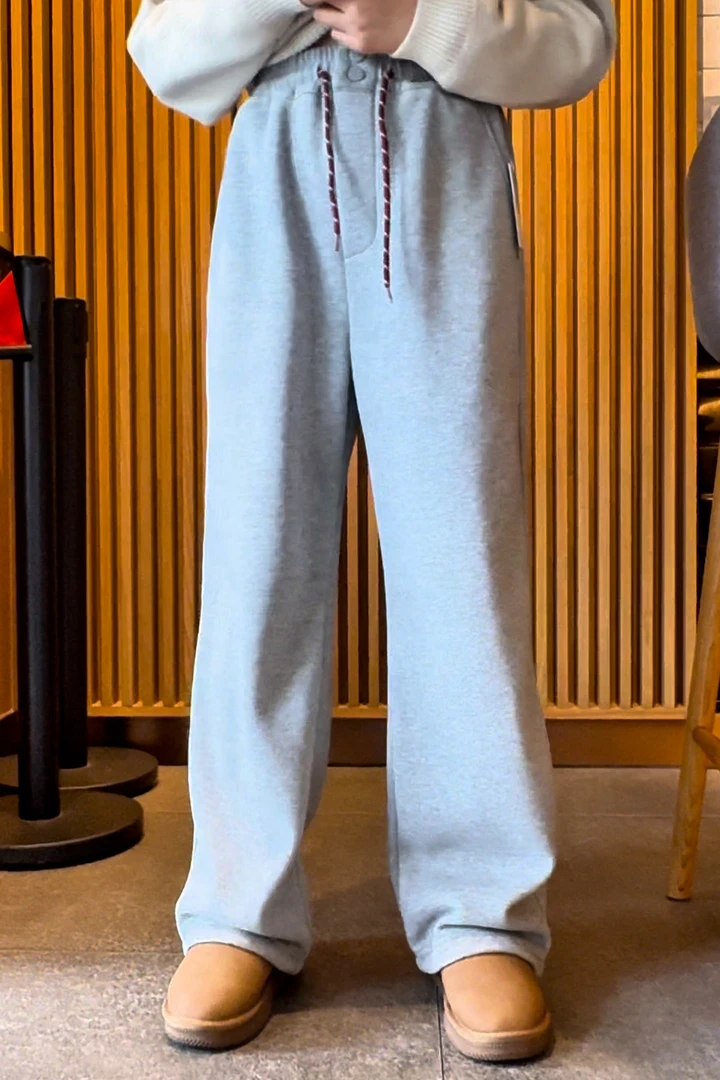 米小圈-女童加厚一体绒休闲直筒裤运动裤脚可收缩两穿