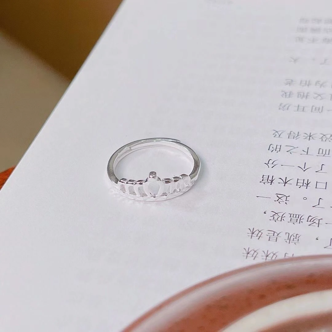 足银戒指 皇冠戒指 足银990简约百搭调节开口戒指 A03