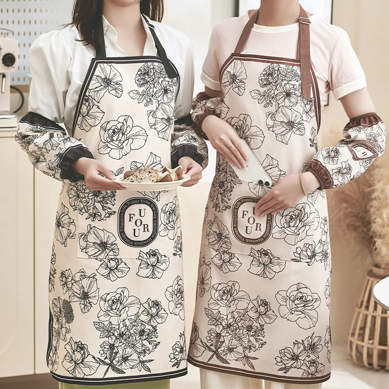 橱明星家用厨房防水防油围裙夏季薄款做饭围腰时尚小香风碎花围裙