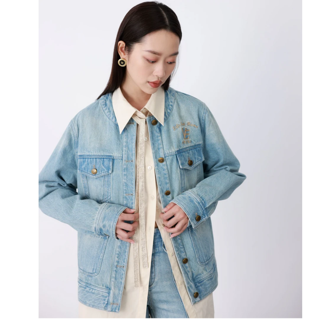 【黄蓉推荐】MiniAnsuo通勤百搭优雅复古气质女士牛仔外套EQ1W126