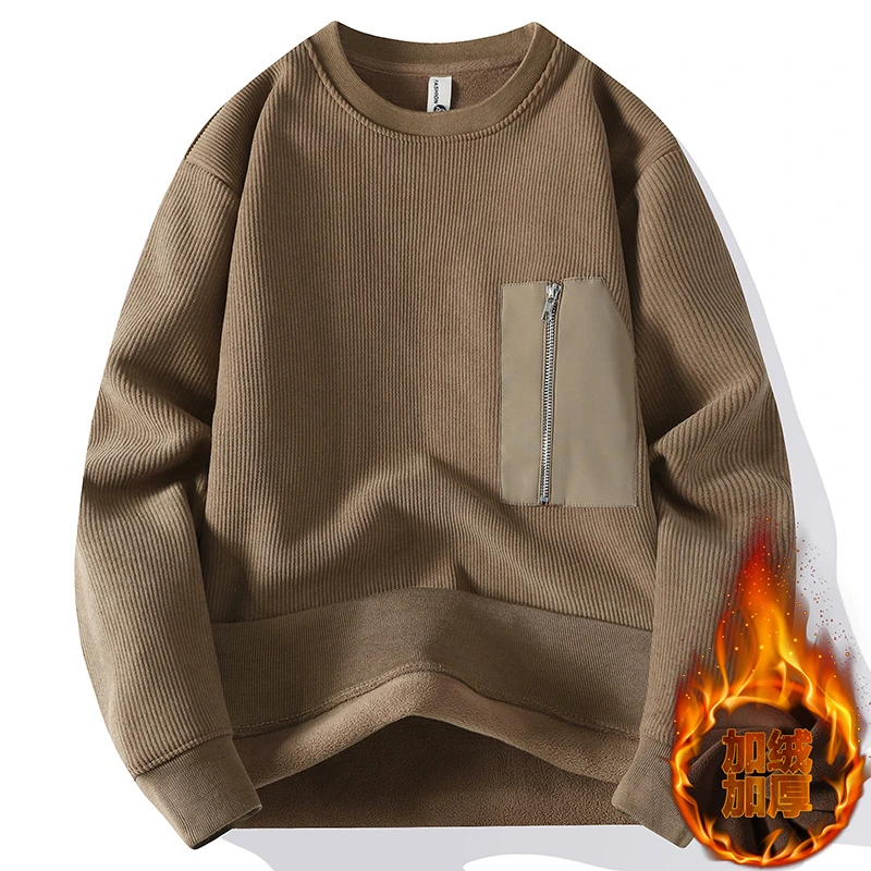 灯芯绒卫衣男秋冬季加绒加厚套头打底衫青年潮牌冬装宽松保暖体恤