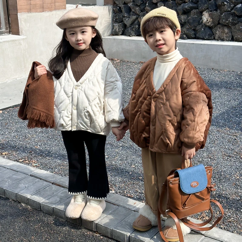 新款男女童一体棉金丝绒棉袄小棉衣
