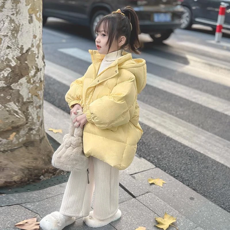 女童棉衣冬季女宝宝连帽棉服加厚保暖外套时尚小女孩中长款面包服
