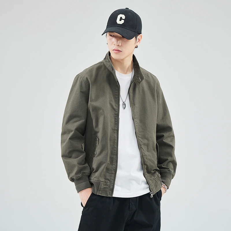 美式复古工装夹克男士立领外套秋冬时尚帅气上衣多口袋