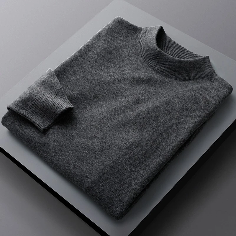 春秋季薄款半高领毛衣男圆领纯色中领毛线衣打底衫内搭针织衫男士