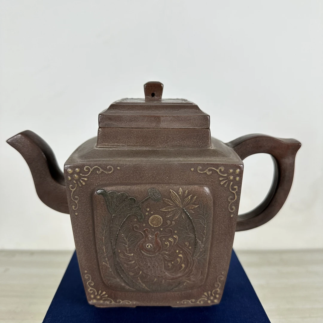 全手原矿四方紫砂壶1280C长24厘米宽12厘米高18厘米红泥独孔出水