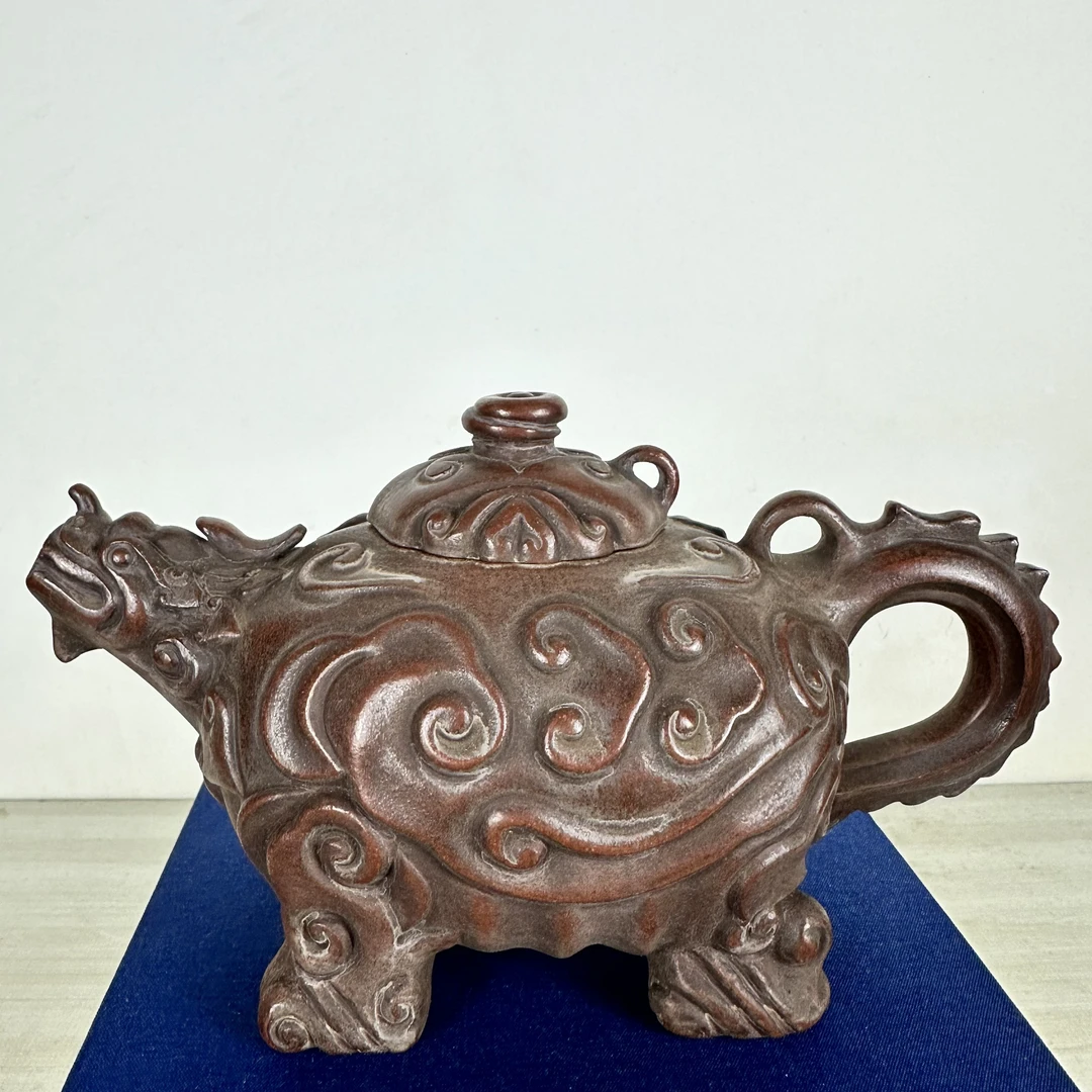 全手如意龙龟紫砂壶400c长20厘米直径9厘米高11厘米红泥独孔出水