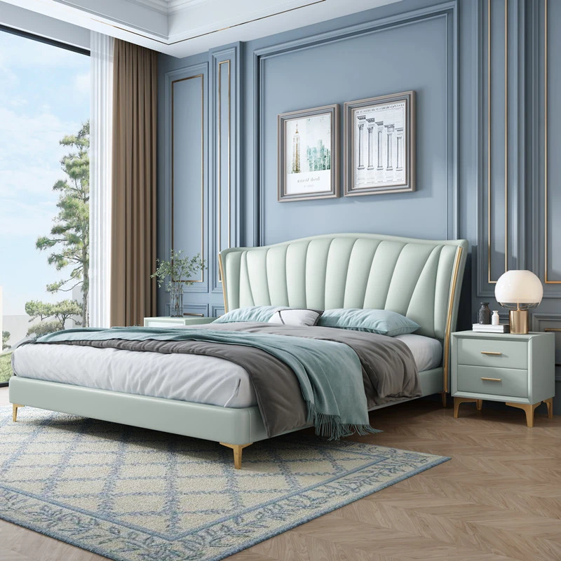 轻奢现代皮床软包双人床主卧大床婚床榻榻米极简卧室家具