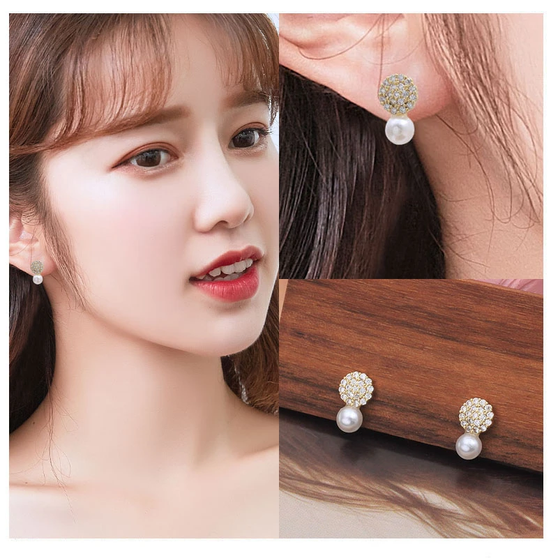 铜合金仿珍珠耳饰 圆盘仿珍珠耳钉女高级甜美日常气质小巧耳饰