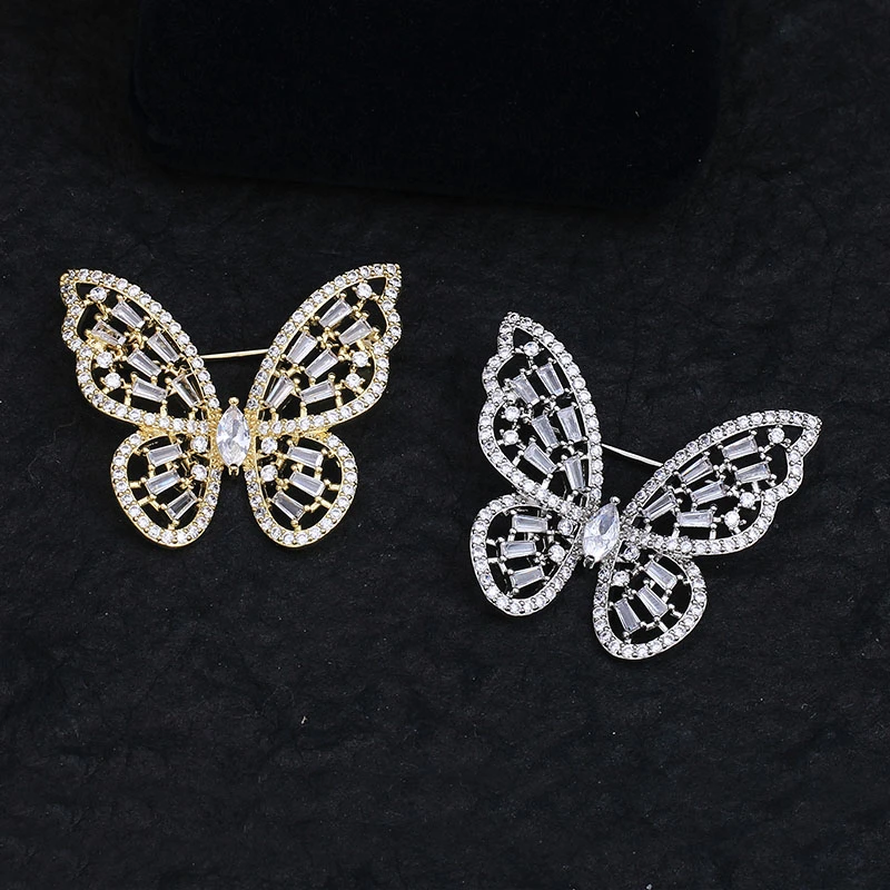 铜合金合成锆石胸针 气质镶满锆胸针女秋冬西装蝴蝶胸花毛衣别针