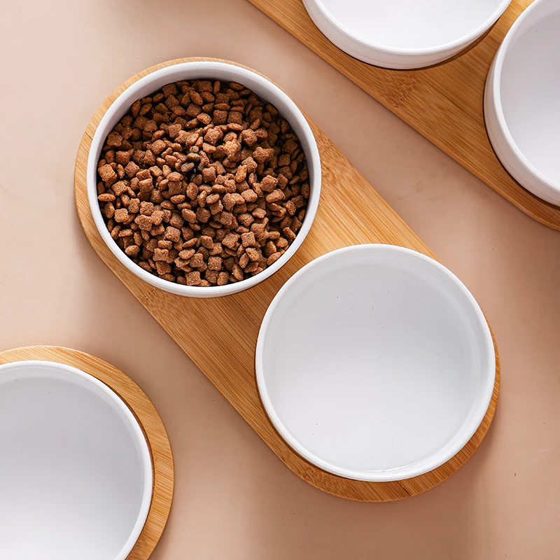 陶瓷宠物碗简约猫咪狗狗一体木架双碗猫食盆防打翻喝水碗饮水碗