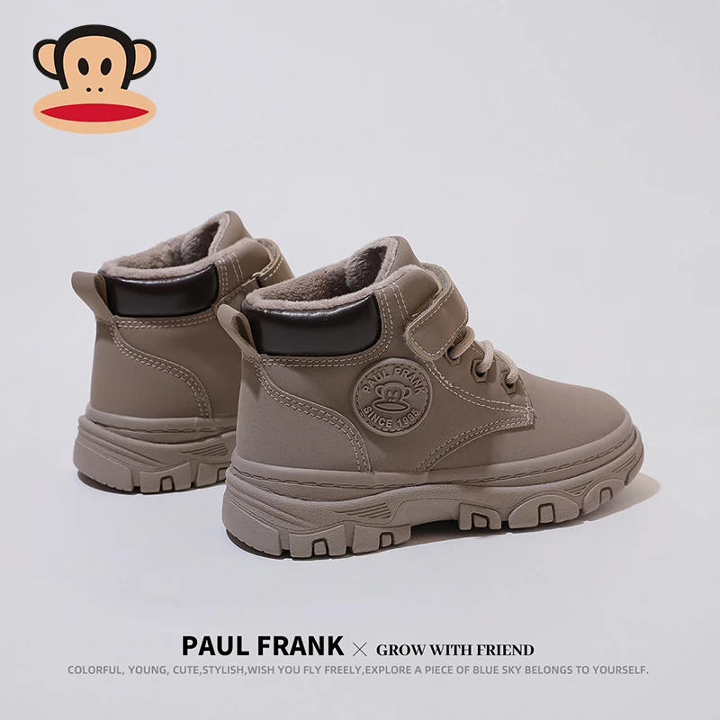 大嘴猴童鞋儿童马丁靴2024冬季款大黄靴男童加绒抗寒短靴女童靴子