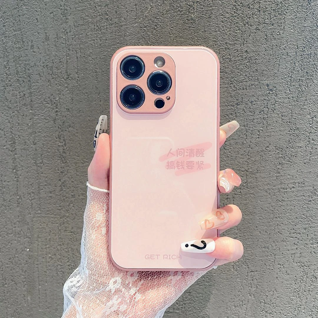 适配苹果/OPPO/VIVO/荣耀/华为/小米玻璃手机壳搞钱要紧简约文字