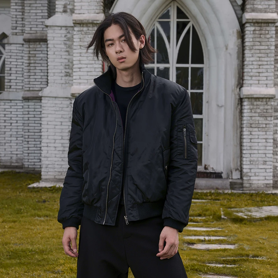 Y/OFFICIAL暗夜紫内短款Cleanfit夹棉三防保暖高领飞行夹克棉服昊